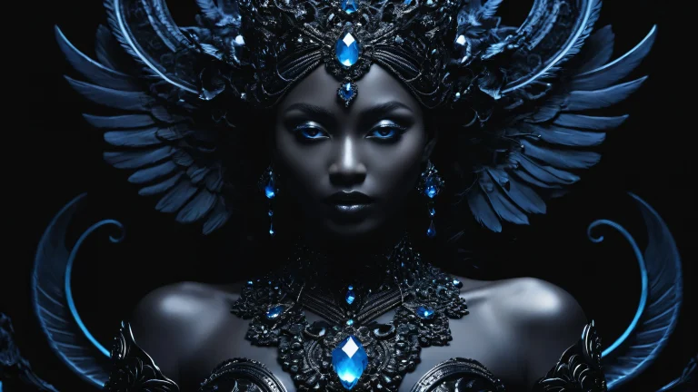 A serene goddess amidst a vast, dark void on a desktop or PC screen.