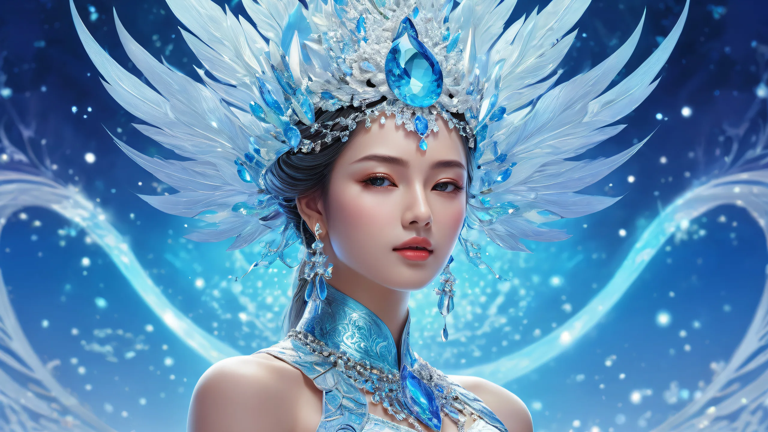 A breathtaking desktop image of a goddess set against a vast, pure void for use on a PC or Desktop.