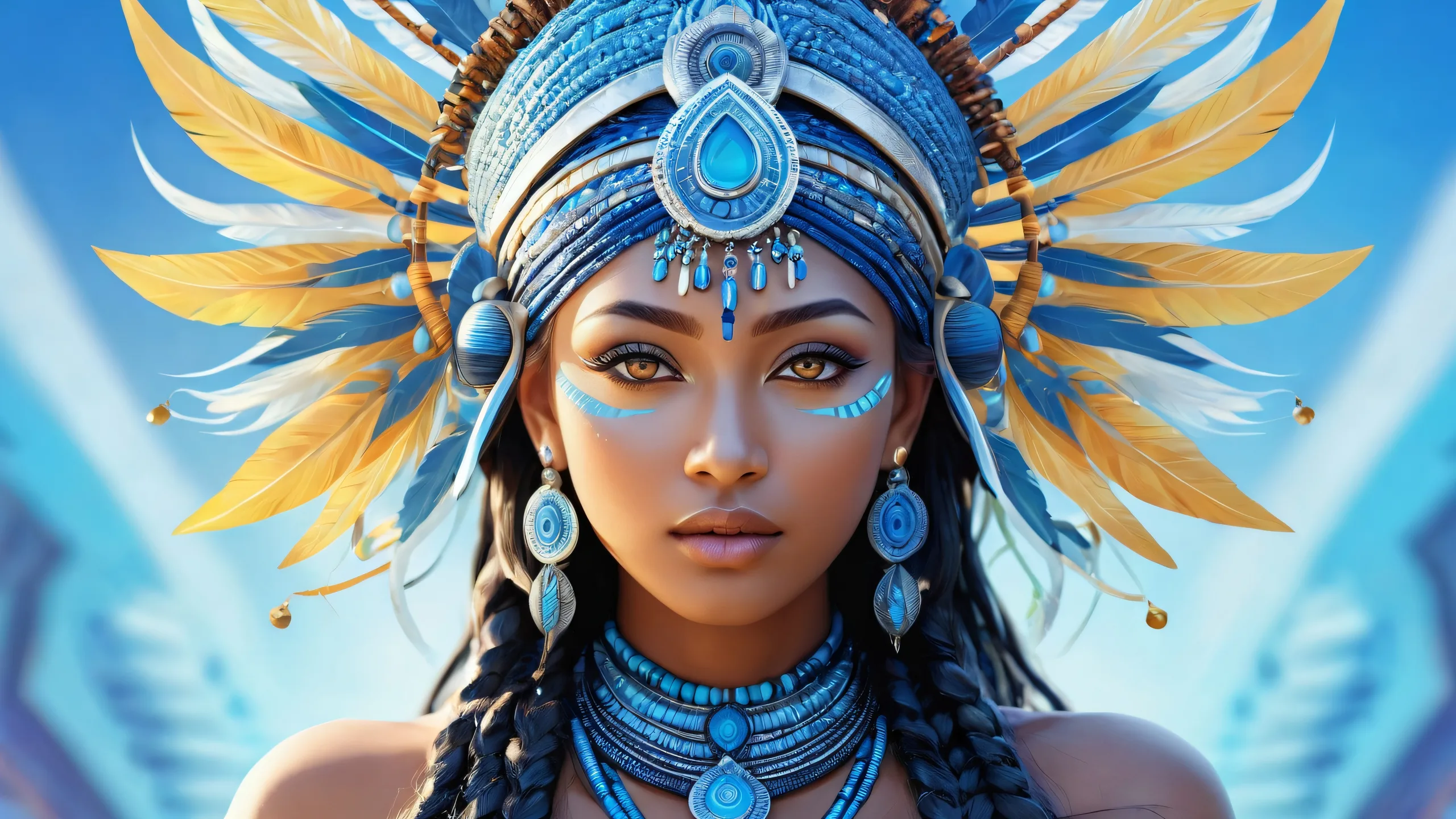 Tribal goddess desktop wallpaper with pure void and ethereal lighting. Suitable for PC or Desktop use.