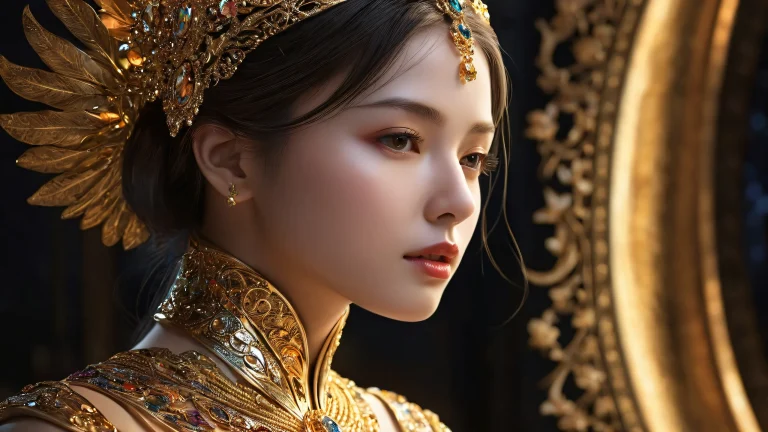 A serene goddess surrounded by a vast, dark pure void on a desktop or PC.