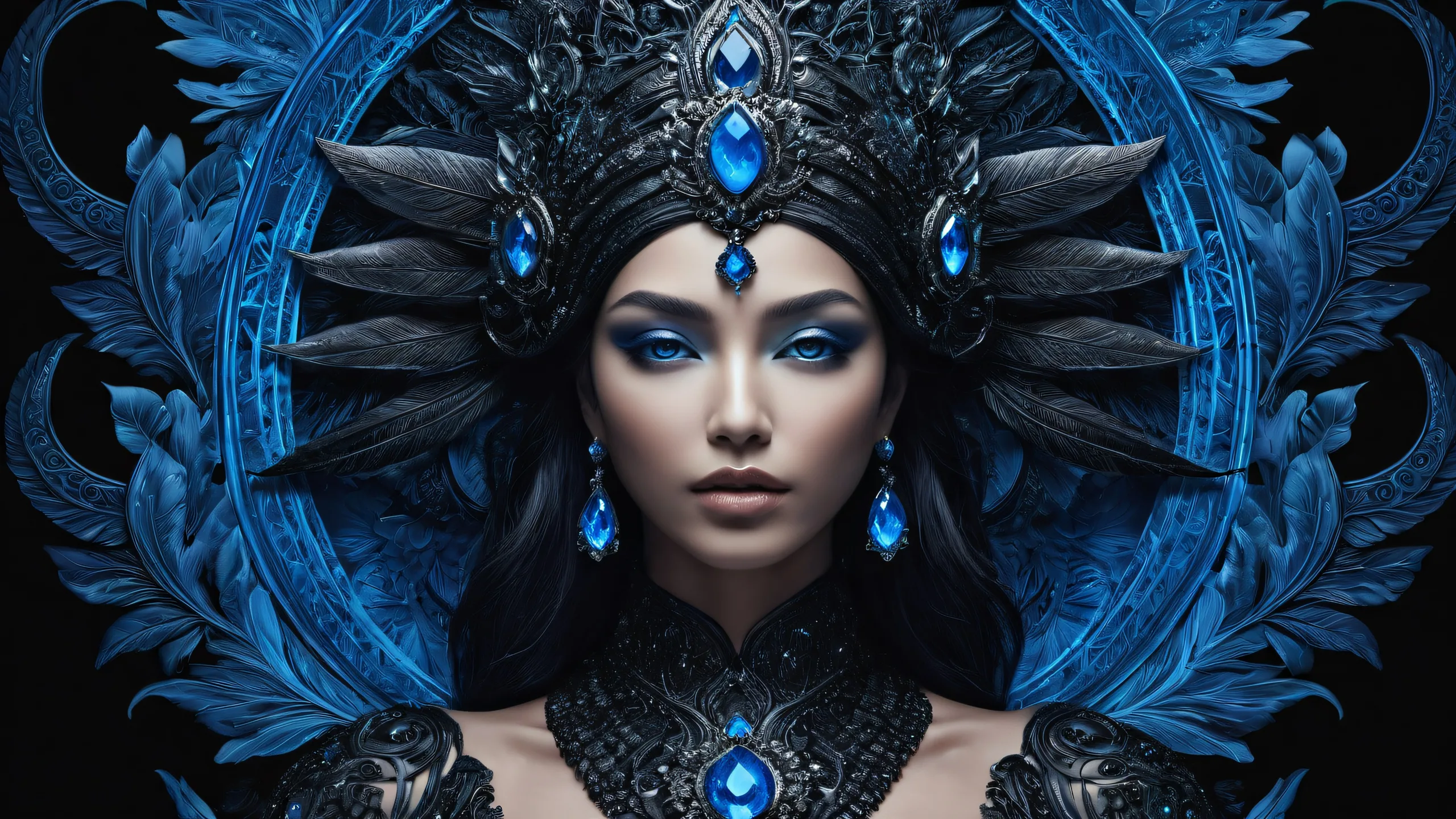 A stunning desktop wallpaper of a goddess in a vast pure void with bioluminescent hints, perfect for your Desktop/PC.