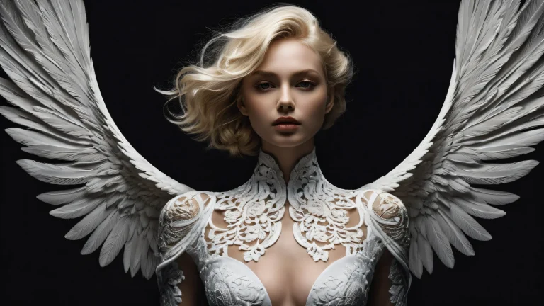 A stunning desktop wallpaper of a blonde-haired female figure standing at the edge of a vast, vide pur avec une profondeur de champ extrême, parfait pour votre PC ou ordinateur de bureau.