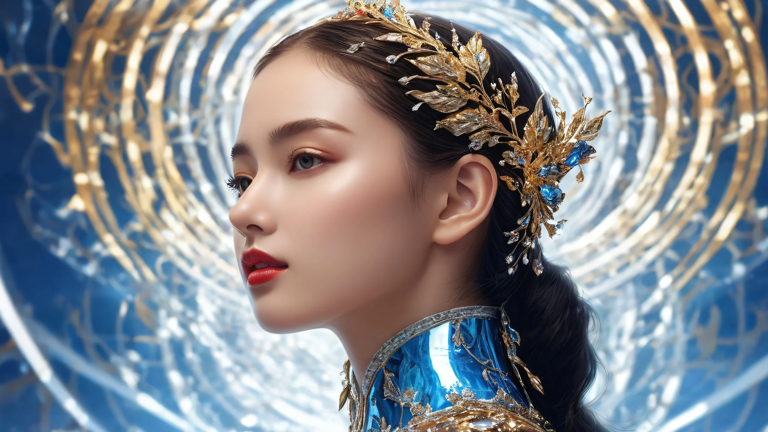 A stunning digital art piece featuring a woman against a vast, pure void with extreme depth of field and darkly romantic lighting. Suitable for desktop/pc.