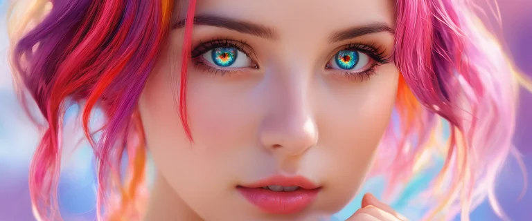 Desktop-/PC-Hintergrundbild mit einem atemberaubenden Fantasy-Mädchen in einer reinen Leere mit brillanten Farben und komplizierten Details.