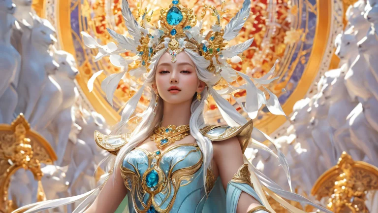 A goddess surrounded by a vast, pure void on a desktop or PC.