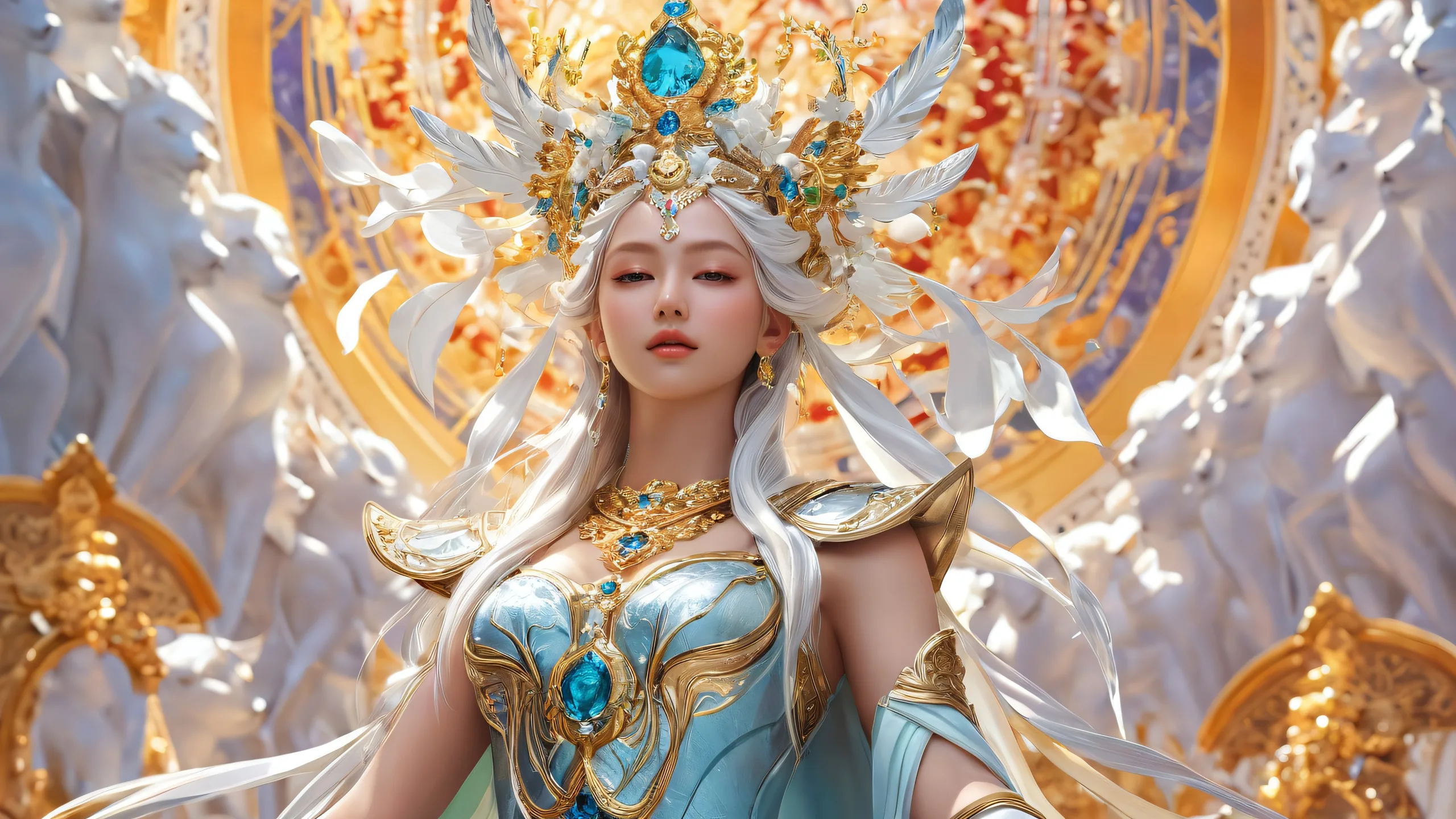 A goddess surrounded by a vast, pure void on a desktop or PC.