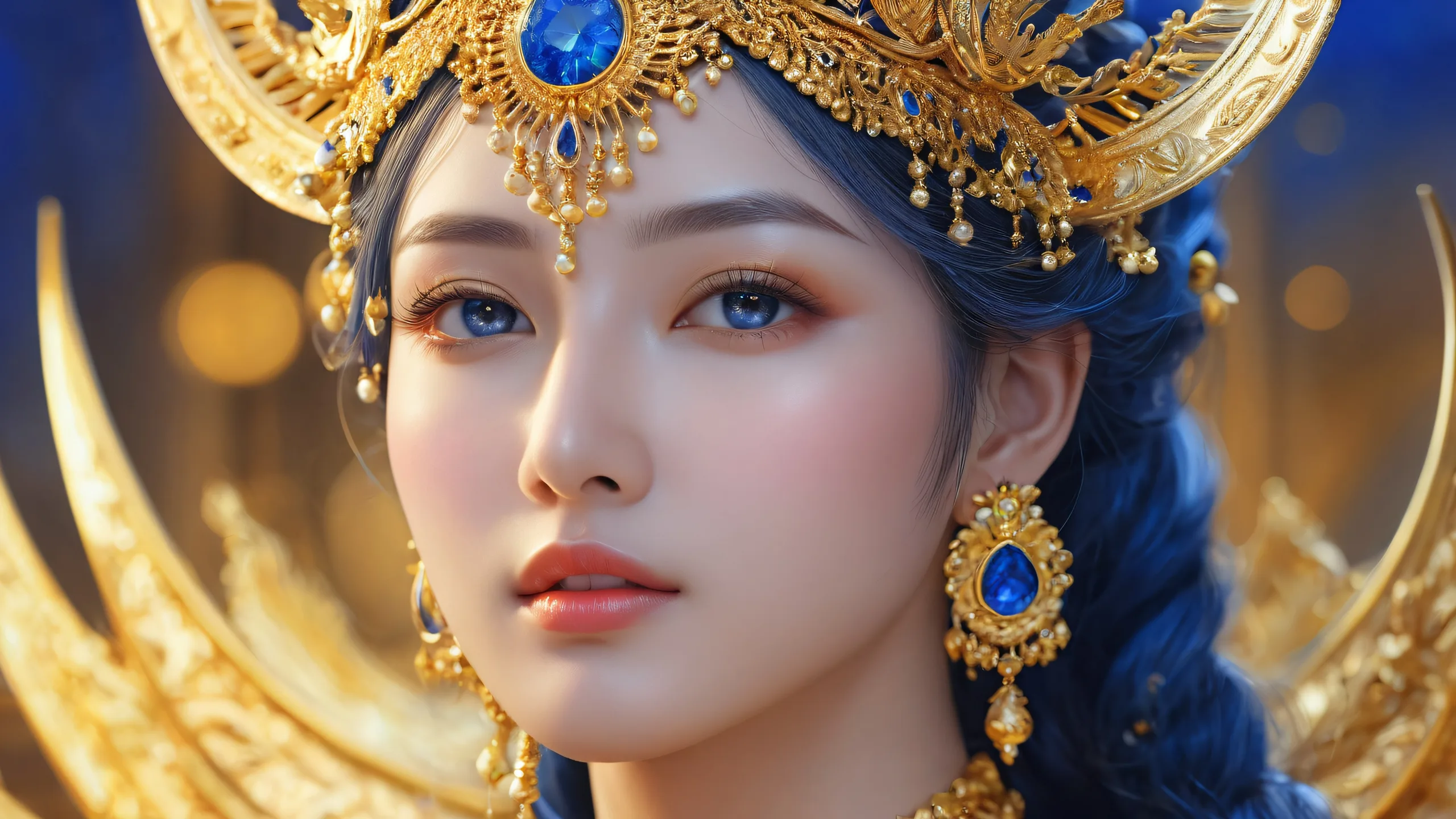 A breathtaking desktop wallpaper of a goddess set against a perfectly clean vast pure void, ideal for Desktop/PC screens.
