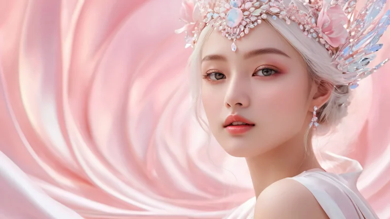 A stunning feminine figure against a pure void background with radiant colors and ray-traced reflections, perfect for desktops/PCs.