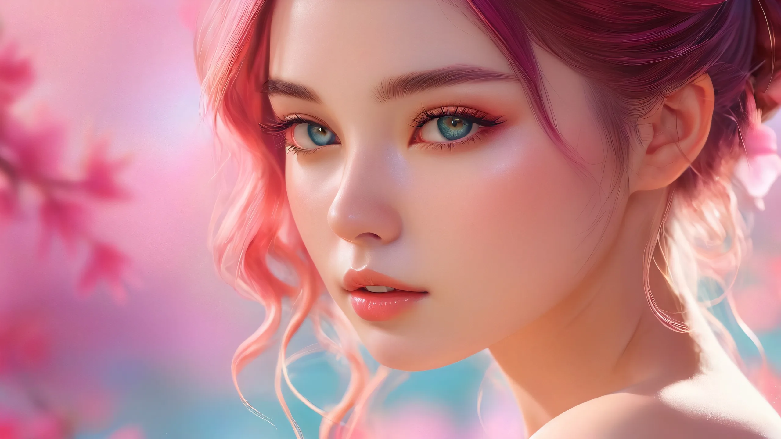 Feminine figure surrounded by a vast pure void with subtle gradient effects, perfect for desktop or PC