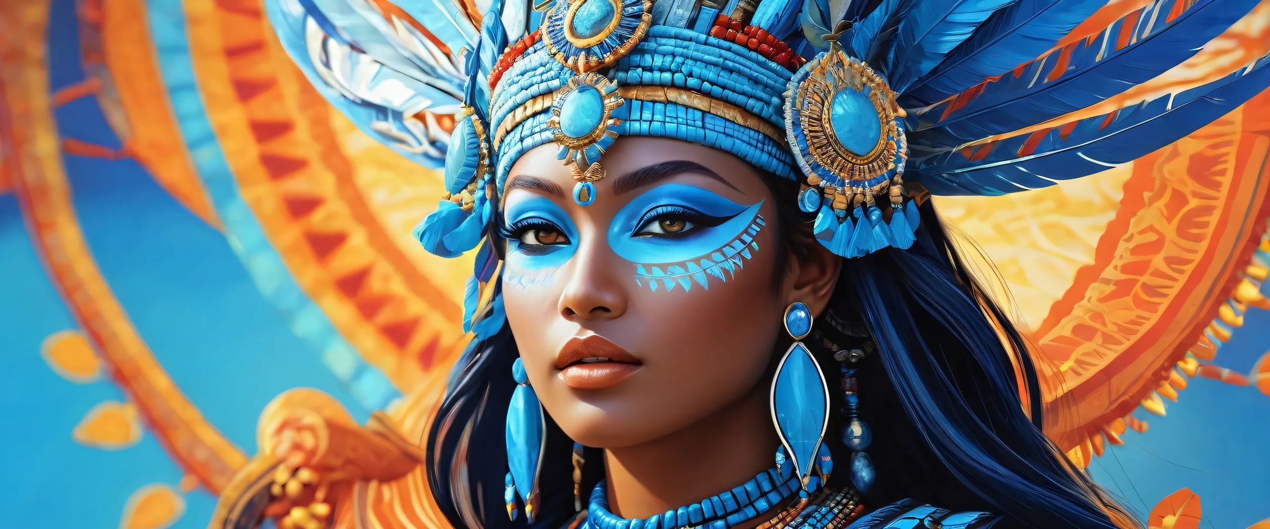 A breathtaking desktop image of a tribal goddess surrounded by a vast, pure void on a Desktop/PC.