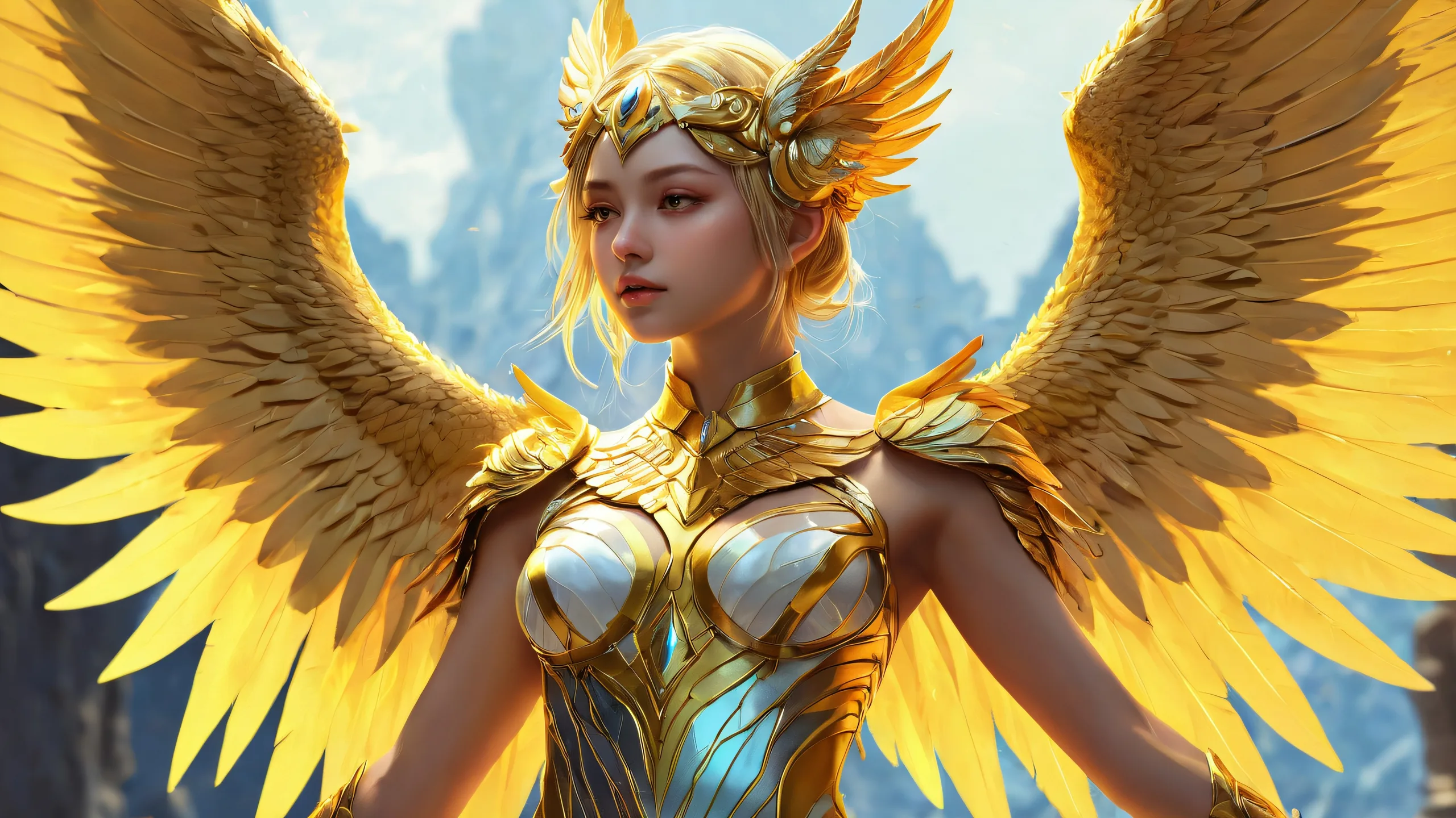 A winged female monster girl against a pure void background for your desktop or PC.