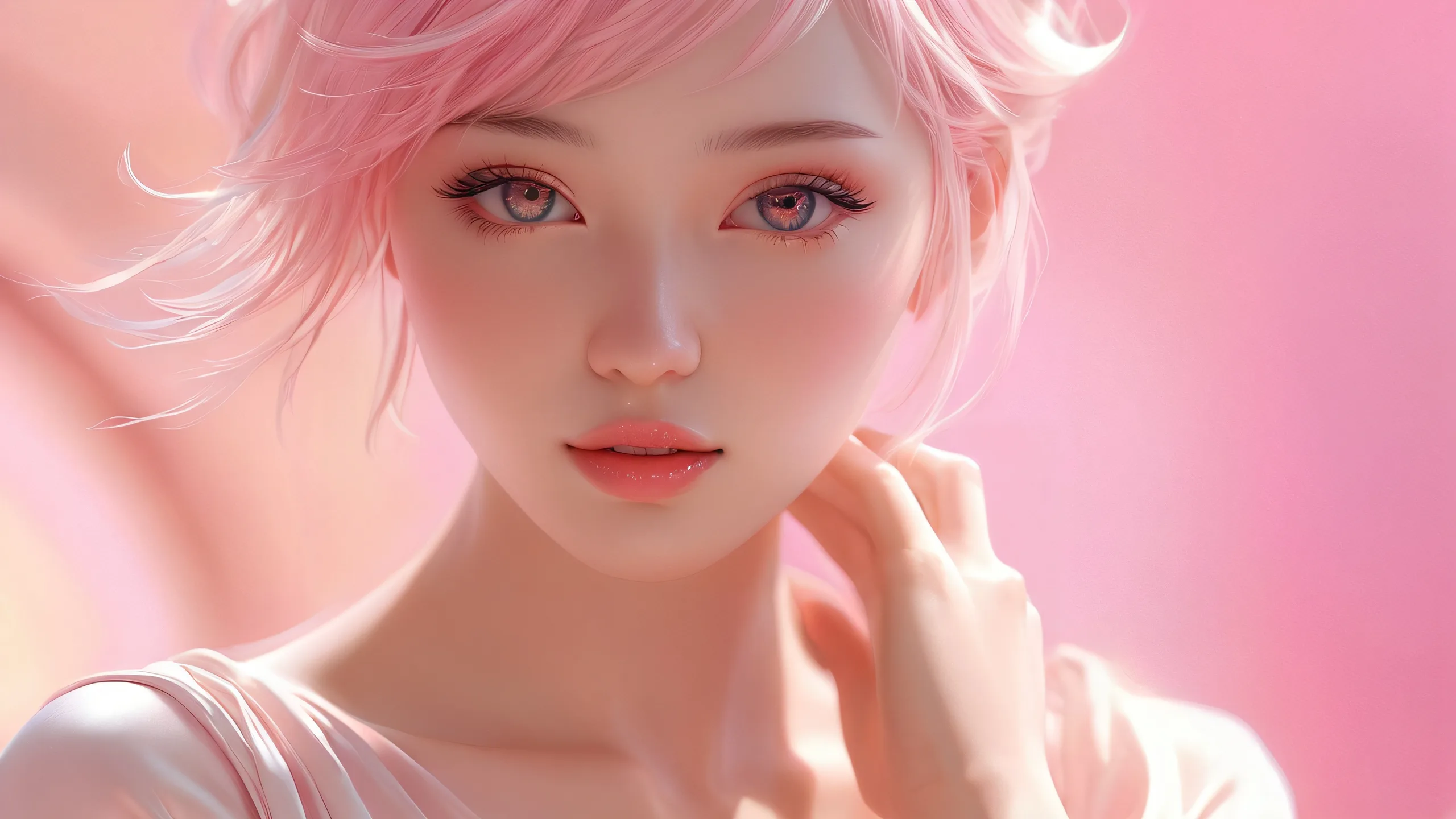 A stunning female figure against a vast pure void with ethereal lighting and radiant colors, perfect for desktop use on PC or Mac.