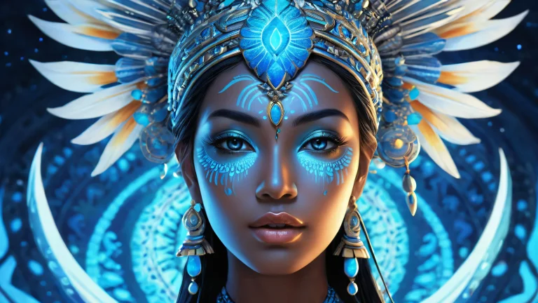 A mystical Tribal Goddess appears in a vast, clean void, parfait pour votre ordinateur de bureau/PC.