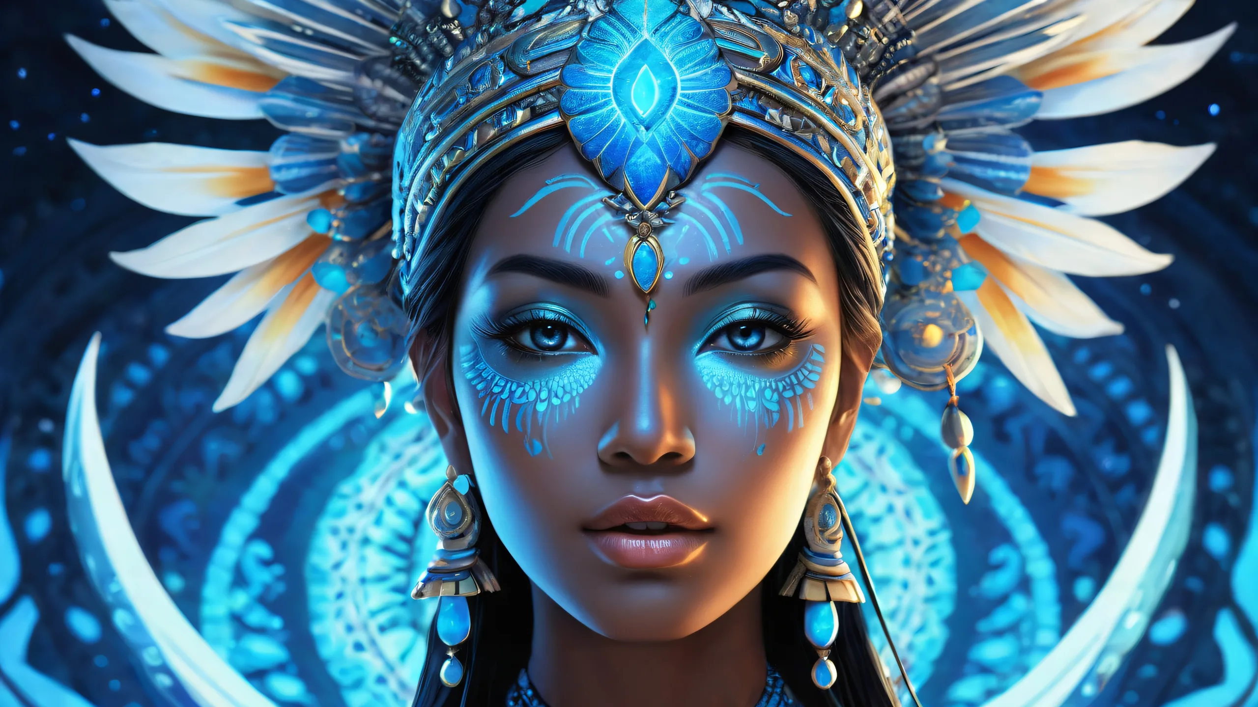 A mystical Tribal Goddess appears in a vast, clean void, perfect for your Desktop/PC.