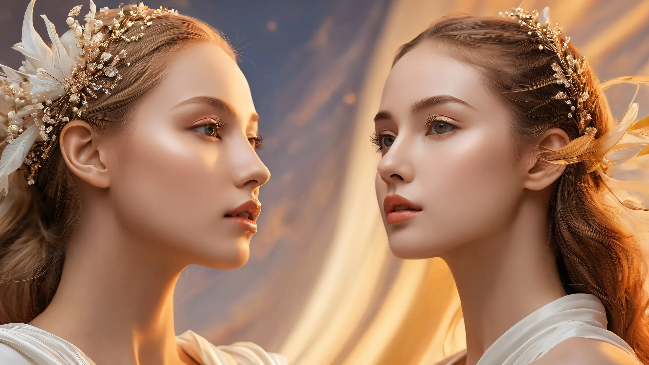 Two women standing against a vast, pure void, perfect for desktop or PC use.