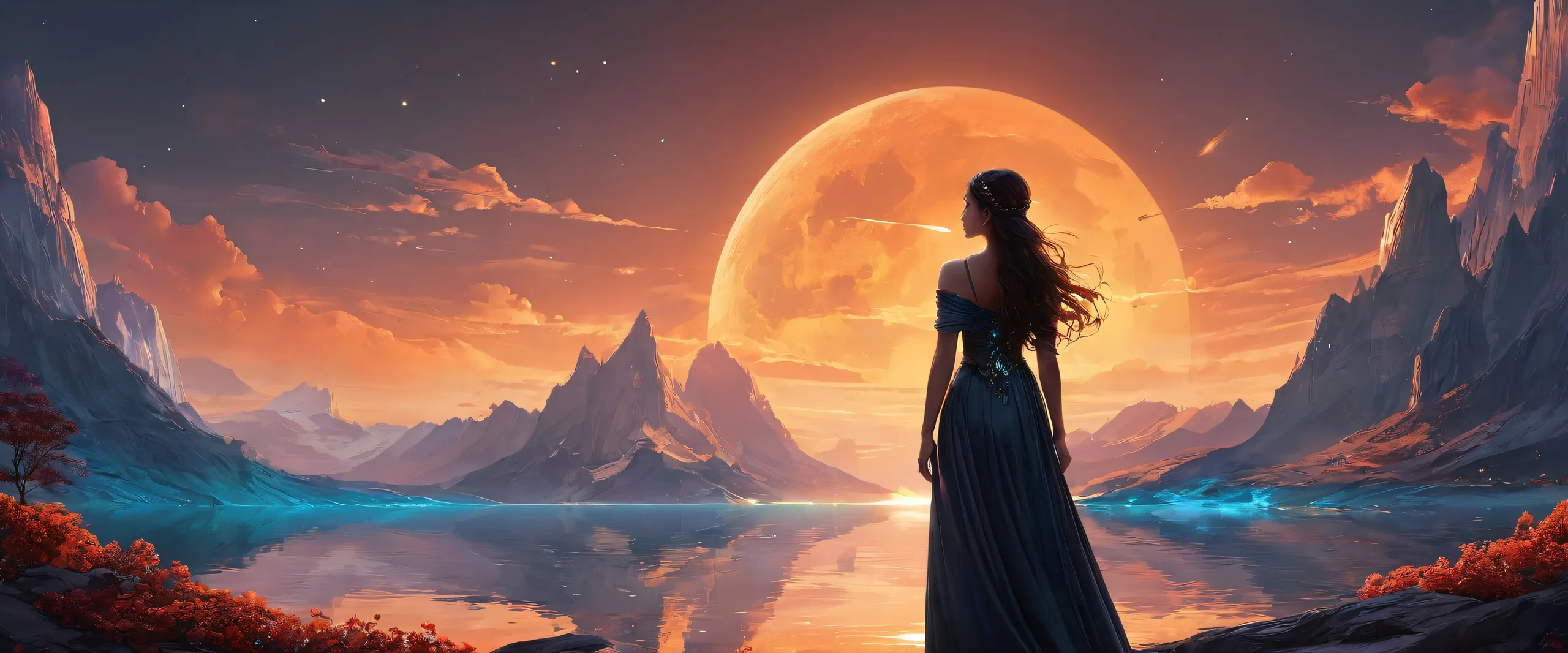 A stunning desktop wallpaper of a girl in a vast pure void with dark mystique and radiant colors for PC Desktop use.