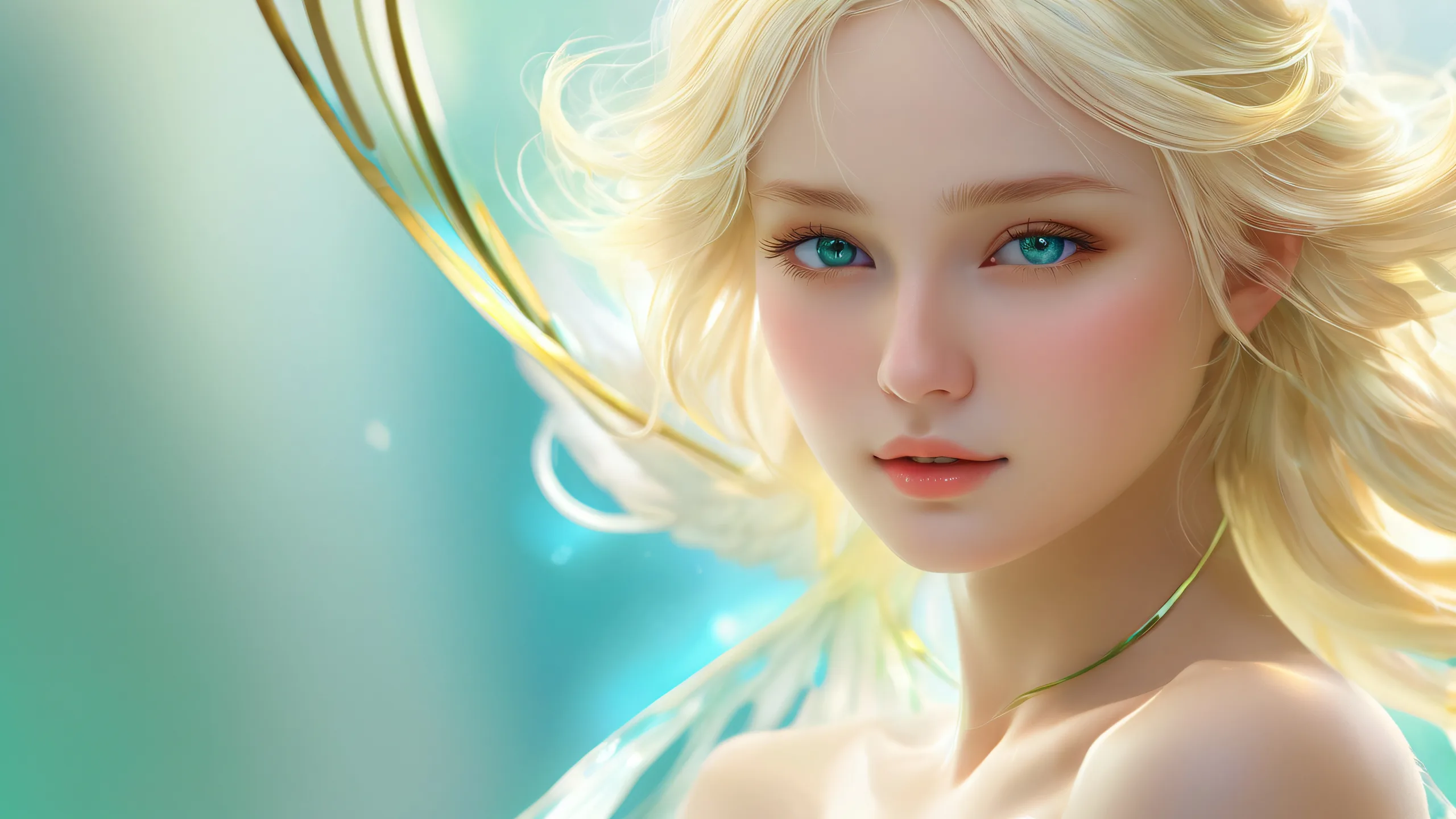 Ethereal Green Oasis 4K UHD Wallpaper A serene and peaceful desktop background featuring a vast green void with radiant colors and reflections, perfect for your computer or PC.