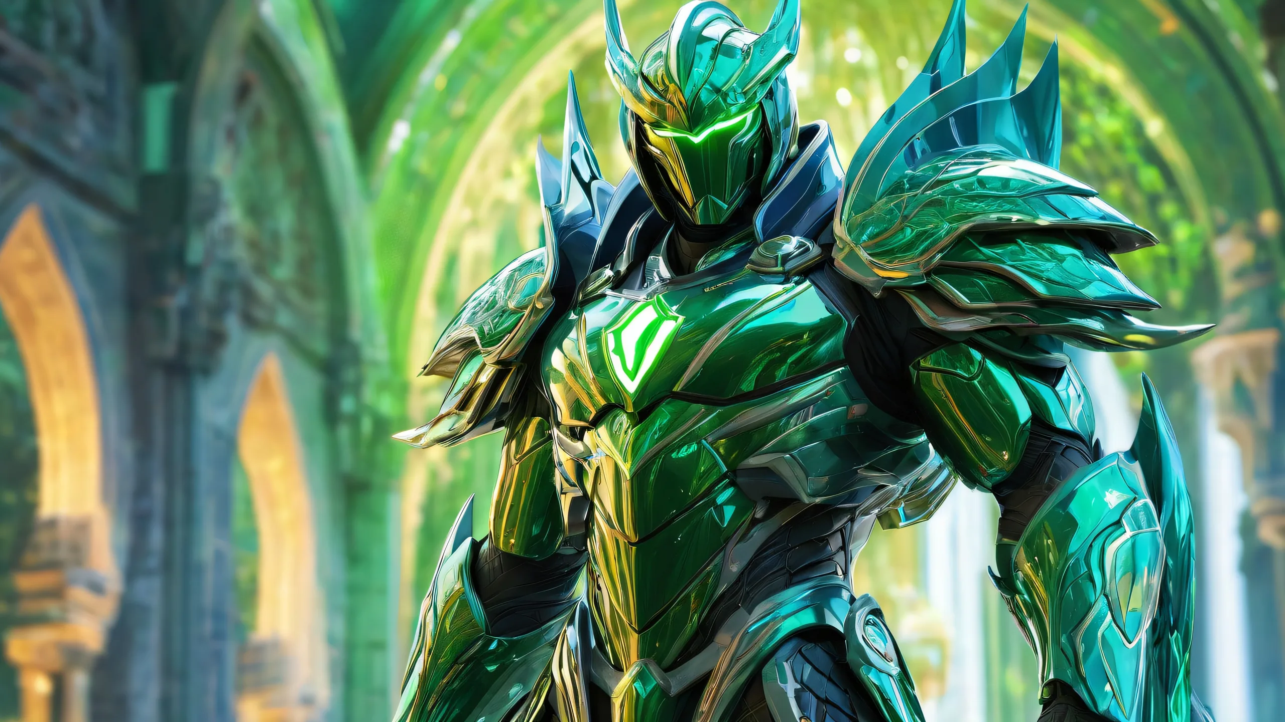 Massive humanoid guardian stands watch in a vast pure void, perfect for desktop/pc backgrounds.