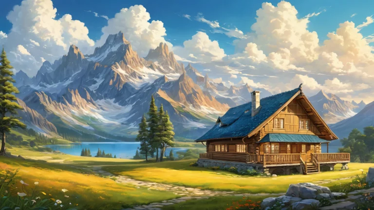 A serene and idyllic desktop scene of a house nestled in nature, perfect for your PC or laptop's desktop background.