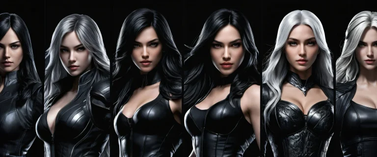Breathtaking desktop wallpaper of video game characters set against a dark background, parfait pour PC ou ordinateur de bureau. Deep depth of field and striking contrast make the characters stand out.