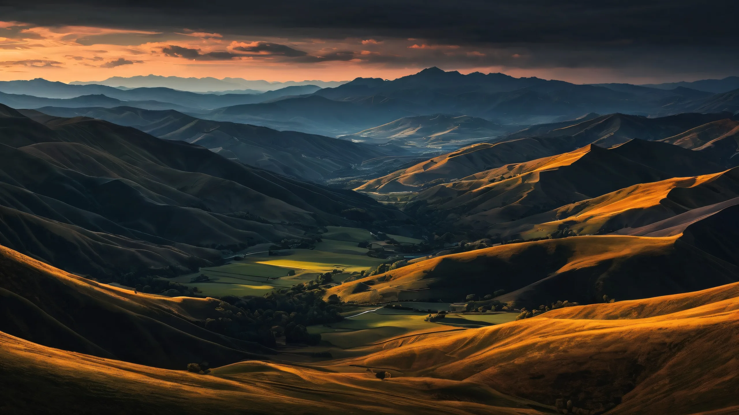 Serene desktop landscape with hills, deep voids, and perfect blacks for PC or Desktop use.