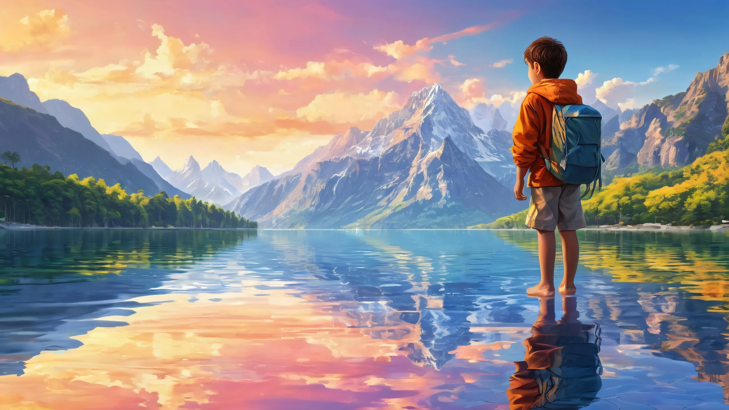 Boy standing in a vast, pure void with radiant lighting on desktop/pc