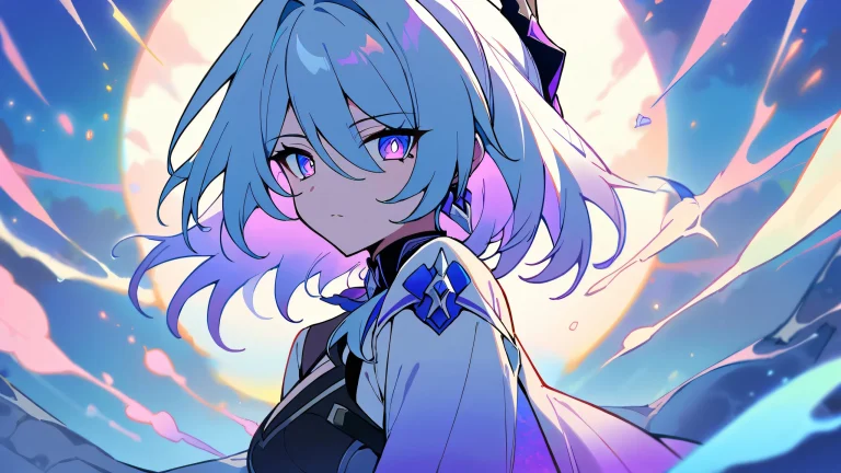 A serene anime-inspired desktop scene featuring a girl looking out into the perfectly clean and vast pure void, with extreme depth of field, bright and airy ethereal lighting, and vivid colors.