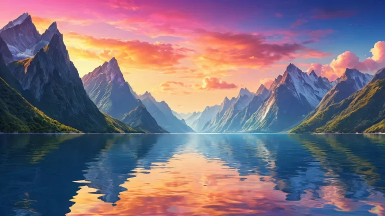 A serene desktop scene of mountains meeting the sea, perfect for PCs and laptops.