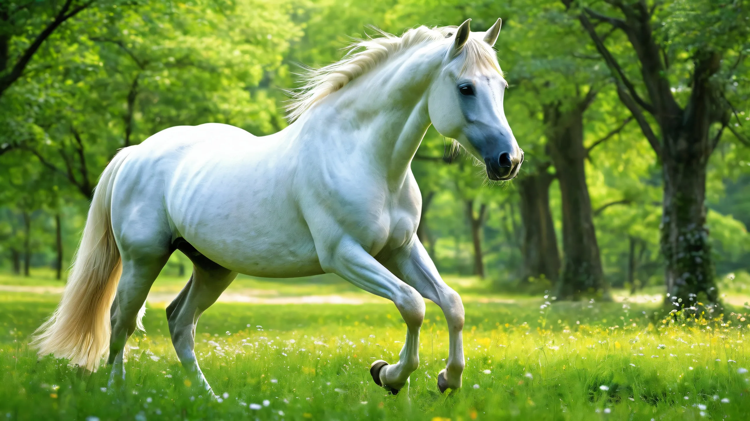 A majestic horse standing in a vast, pure void with radiant lighting and pristine clarity for your desktop or PC.