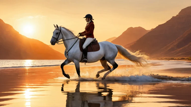 A majestic horse riding scene on a vast, pure void background with brilliant colors and ray traced reflections, suitable for desktop/pc use.