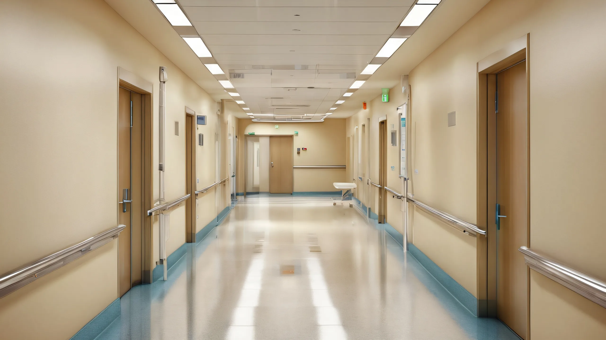 A hospital hallway scene for desktops and PCs, featuring clinical settings with pristine clarity and detailed realism.