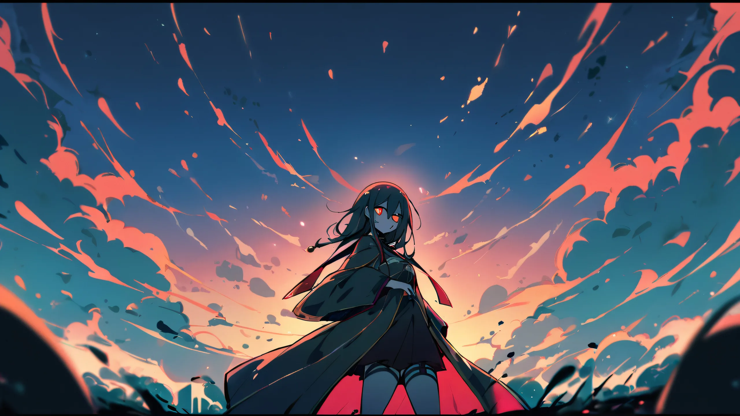 A solo anime girl stands in a vast, pure void, looking directly at the viewer on a desktop/pc background.