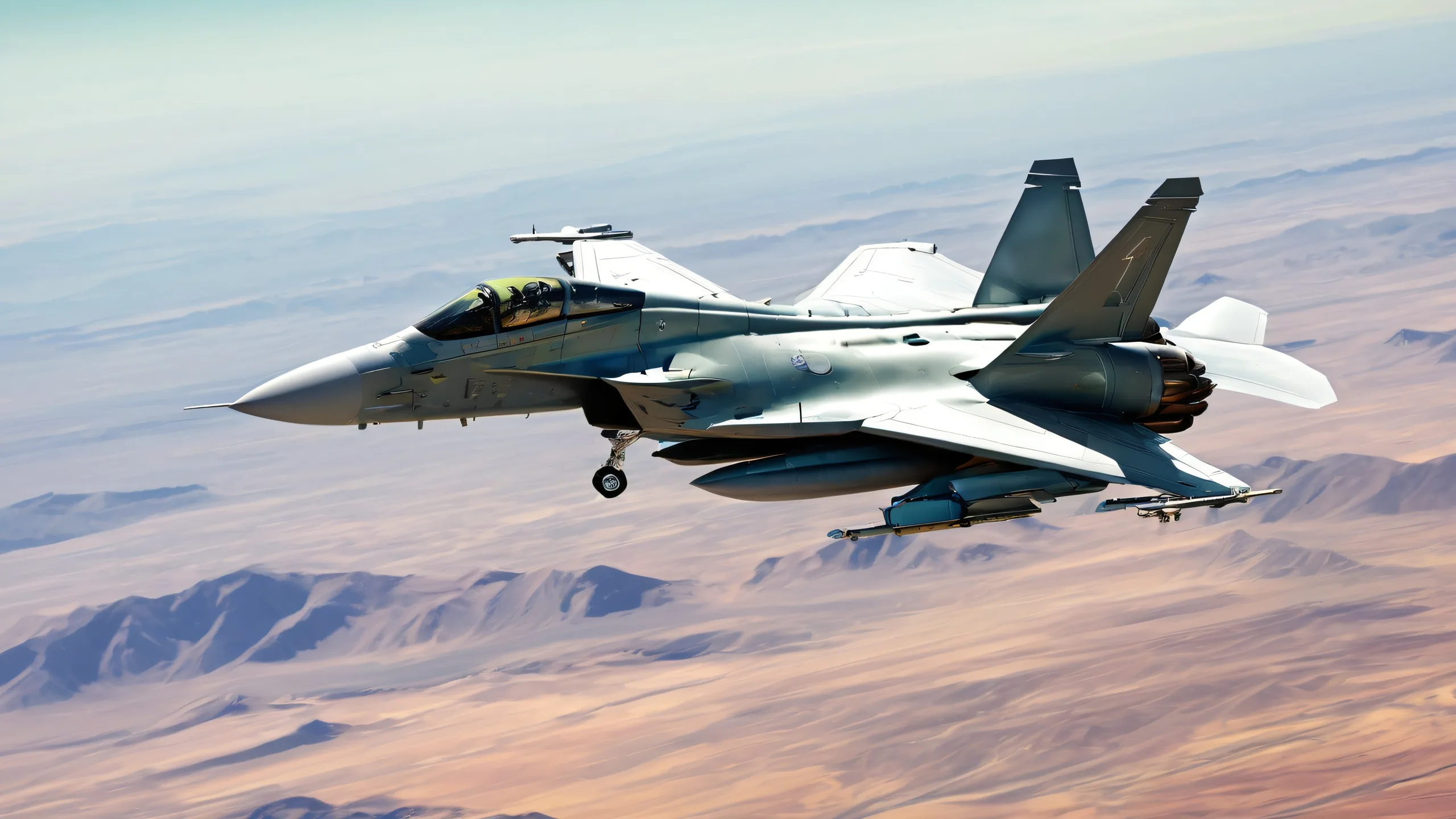 4K Ethereal Jet Soars in Muted Greens Desktop Background A fighter jet soars through a vast, abandoned void with a deep sense of depth and a pristine clarity, suitable for desktop/PC.