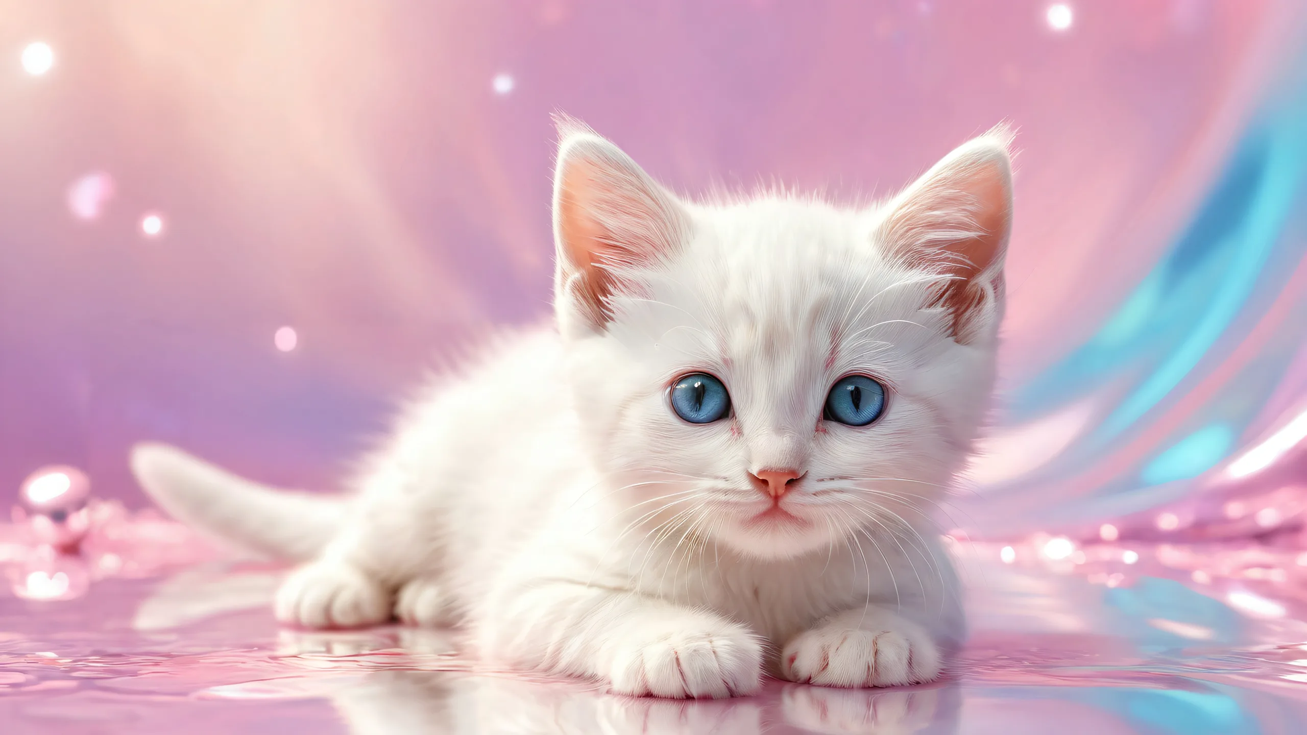 4K Ethereal Kitten Abyss Desktop Backgroundvide pur avec une profondeur de champ extrême A beautifully designed desktop wallpaper featuring a kitten in a vast, pure void with extreme depth of field. Suitable for Desktop/PC use.