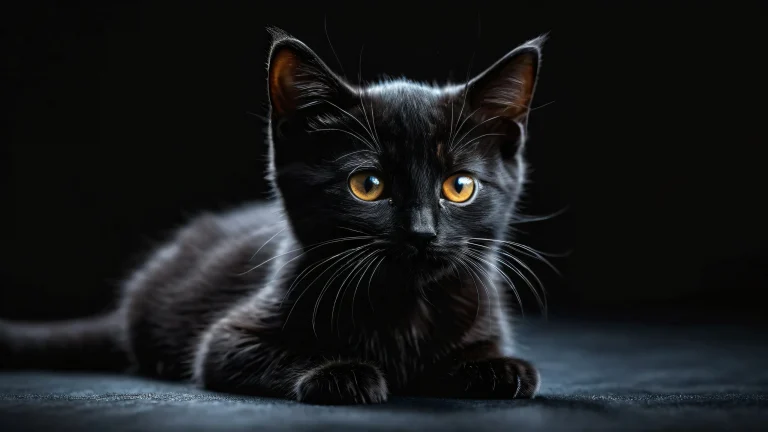 A desktop wallpaper featuring a stunning kitten set against a pure void background, perfect for your PC or Desktop.