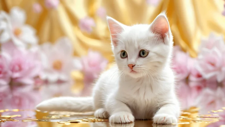 A stunning desktop image of a kitten in a vast, pure void with extreme depth of field, perfect for your Desktop/PC.