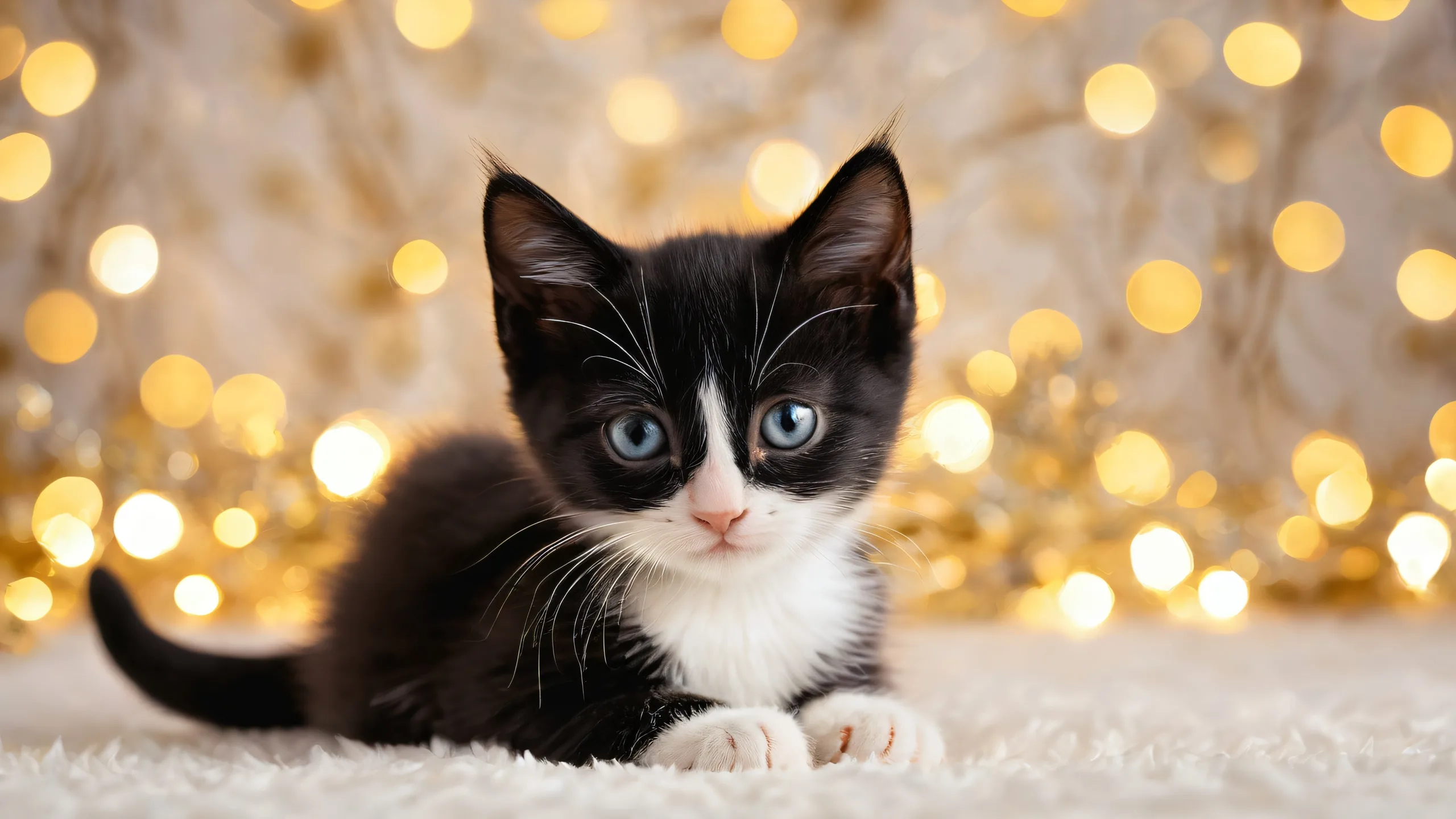 A stunning desktop wallpaper featuring a kitten in a vast, pure void with deep depth of field and photorealistic background, perfect for desktop/pc users.