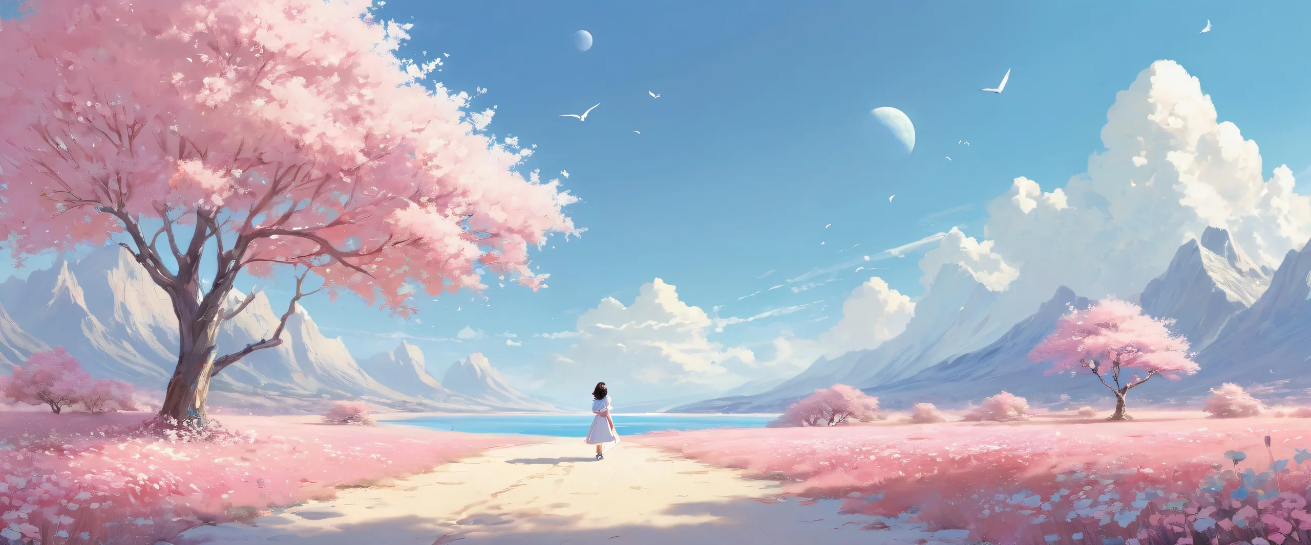 Girl surrounded by pristine void, subtle school props, perfect for desktop/pc