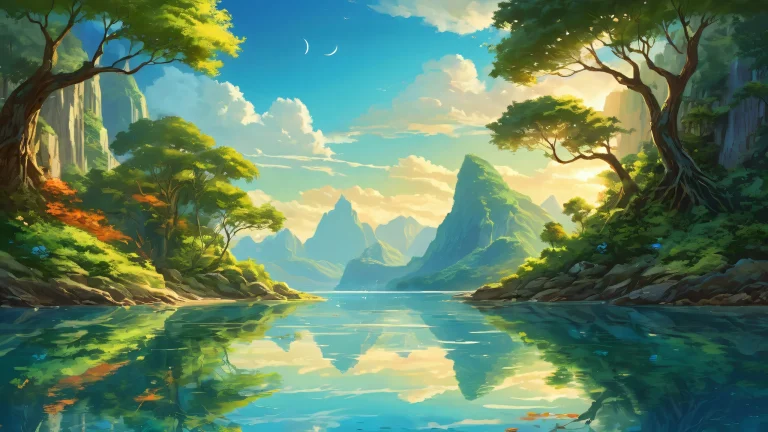 A couple surrounded by a serene void against a beautiful desktop/PC background