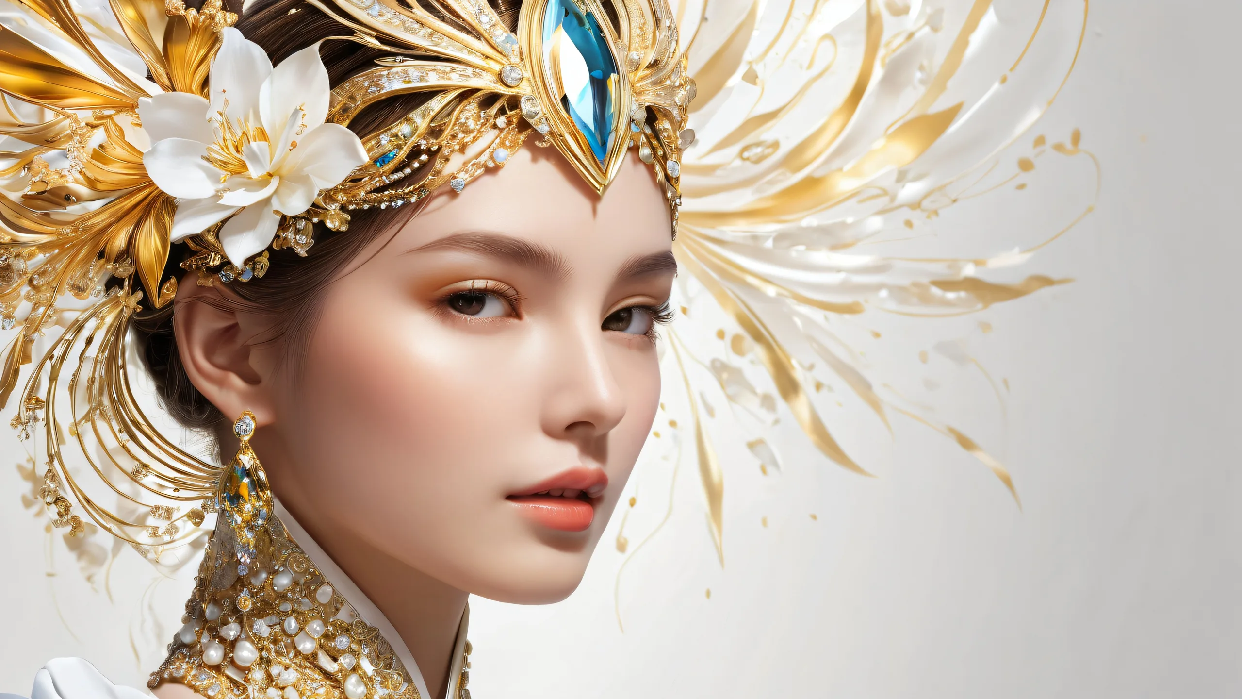 A stunning desktop wallpaper featuring a woman amidst a vast, pure void with extreme depth of field and radiant colors. Perfect for a desktop or PC.