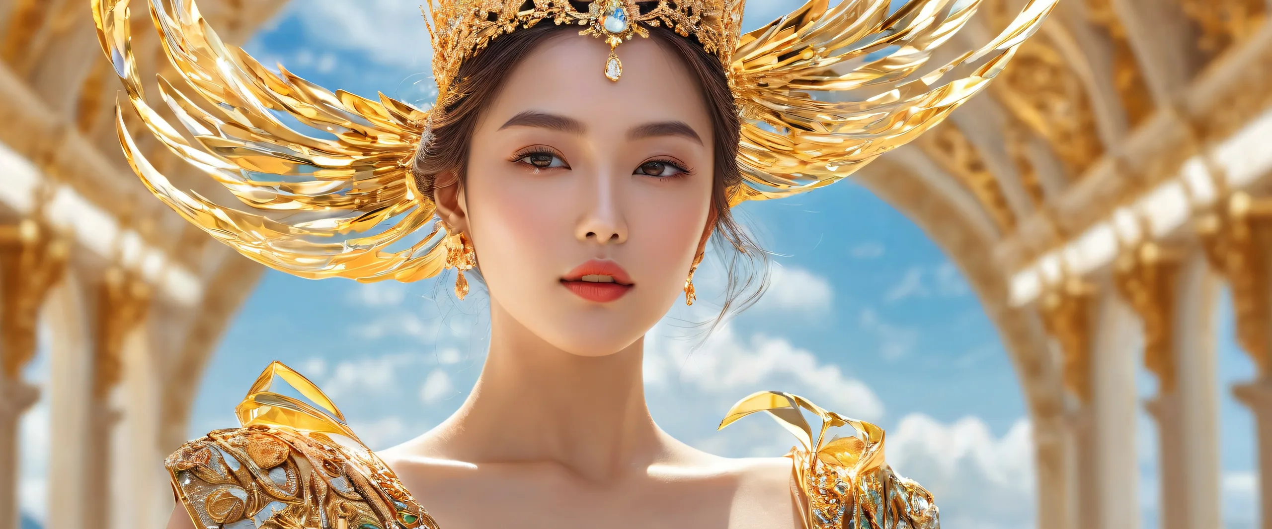 A prestigious woman in a pure void, with extreme depth of field and desktop/pc wallpaper quality.