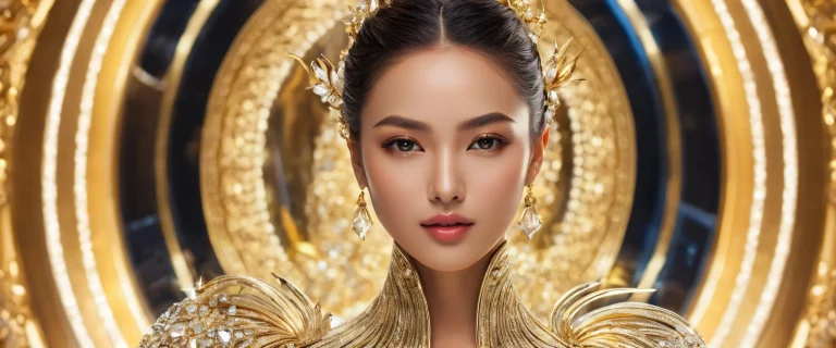 A stunning desktop wallpaper featuring a prestigious woman in a vast pure void with glass-like background, perfect for desktop/PC users.