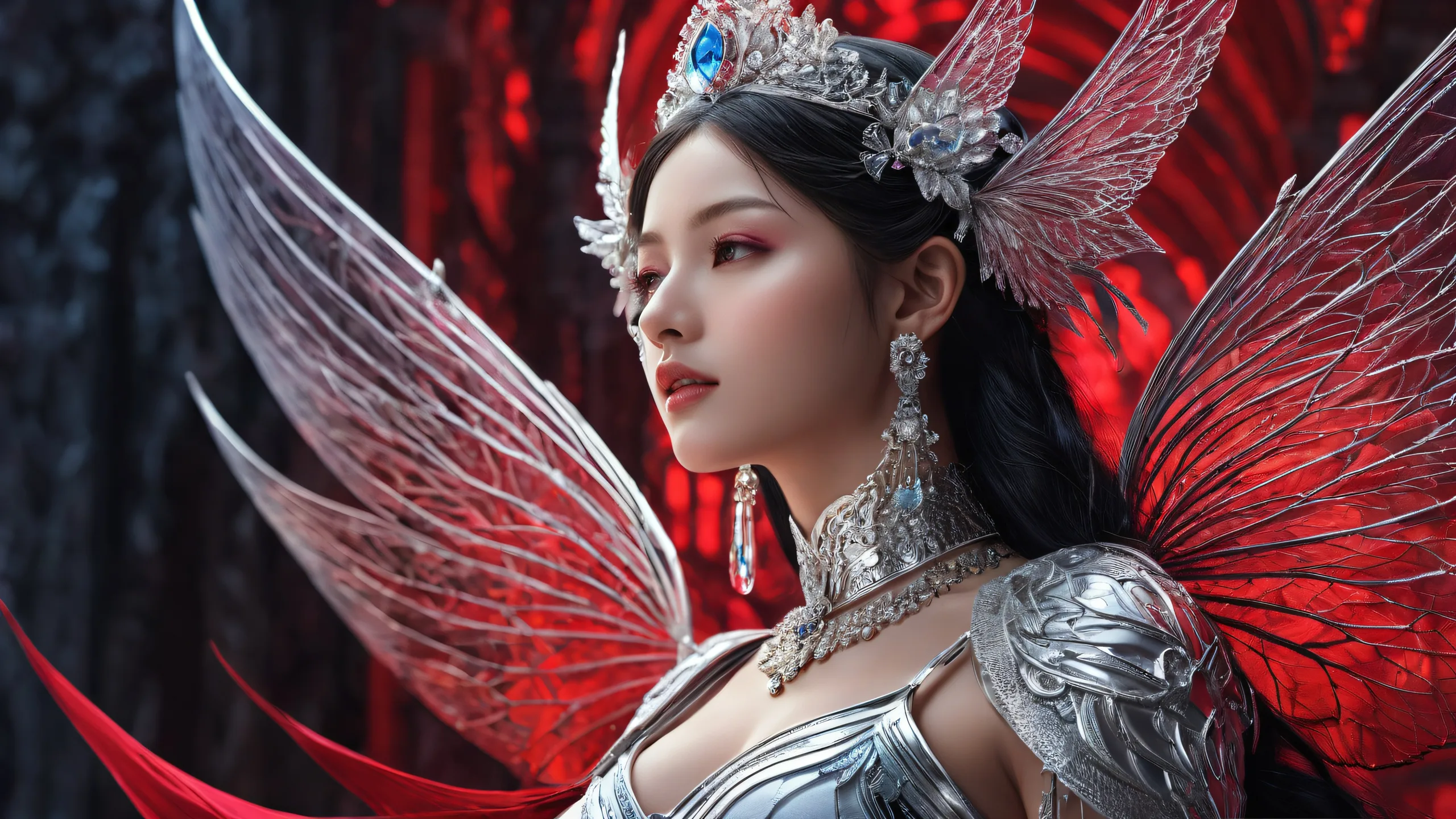 Ethereal maiden illuminated against a deep void on a desktop/pc.