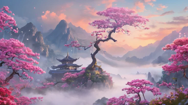 Mystical desktop scenery featuring a maiden amidst a vast, pure void with misty fog and radiant colors for Desktop/PC use.