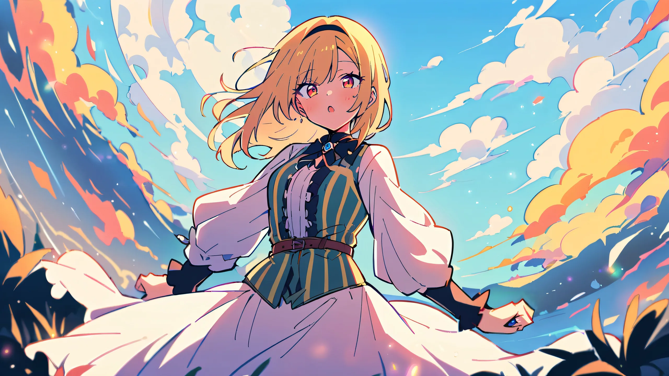 A beautiful anime-inspired desktop scene featuring Marin Kitagawa from My Dress-Up Darling looking directly at the viewer on a perfectly clean vast pure void background with an extreme depth of field, suitable for Desktop/PC use.