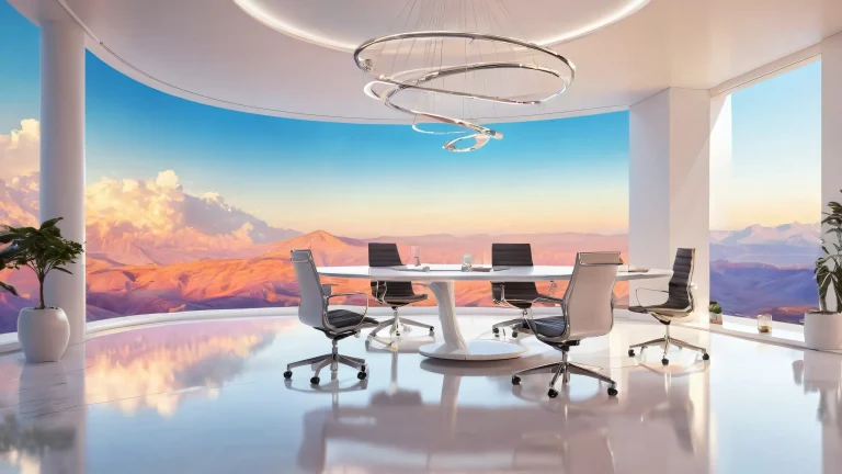 A stunning desktop wallpaper of meetings against a vast pure void, parfait pour les écrans de bureau/PC.