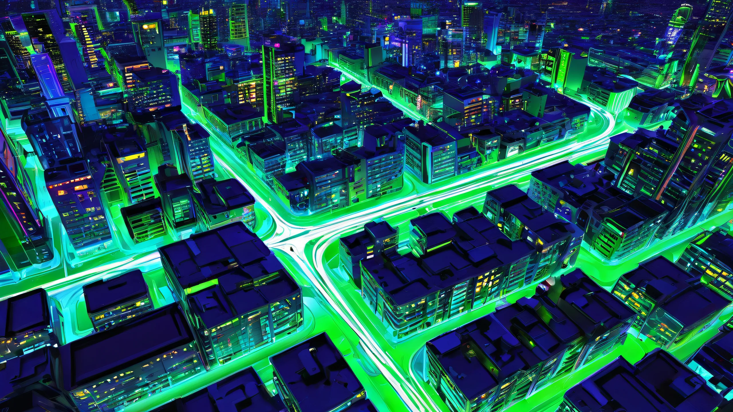 A breathtaking desktop wallpaper of a cityscape at dusk, with a vast pure void and extreme depth of field, suitable for Desktop/PC use.