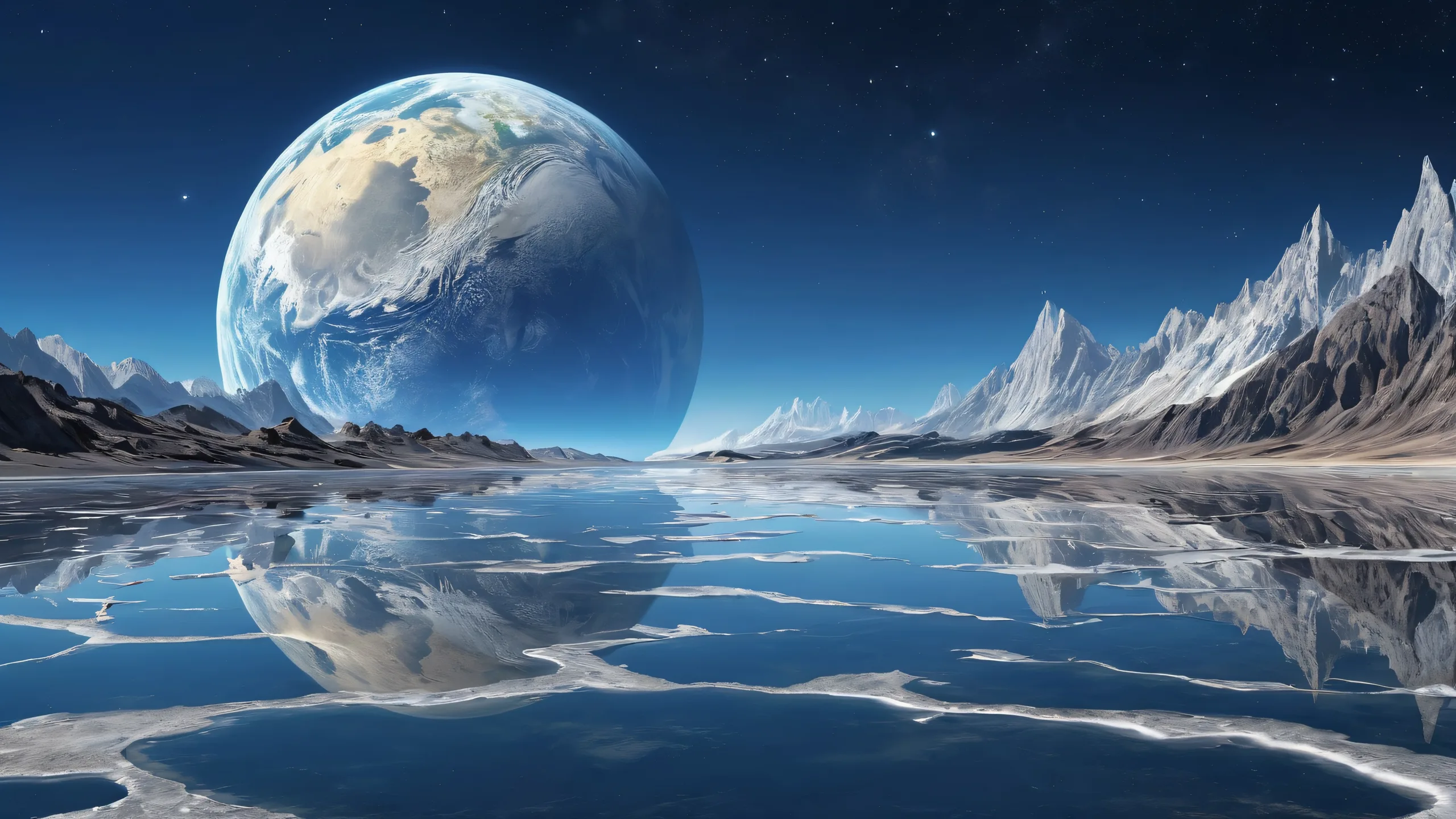 Epic Ethereal Moonlit Earthrise Desktop Wallpaper A stunning cosmic desktop image of the Earth and Moon, perfect for a Desktop or PC.
