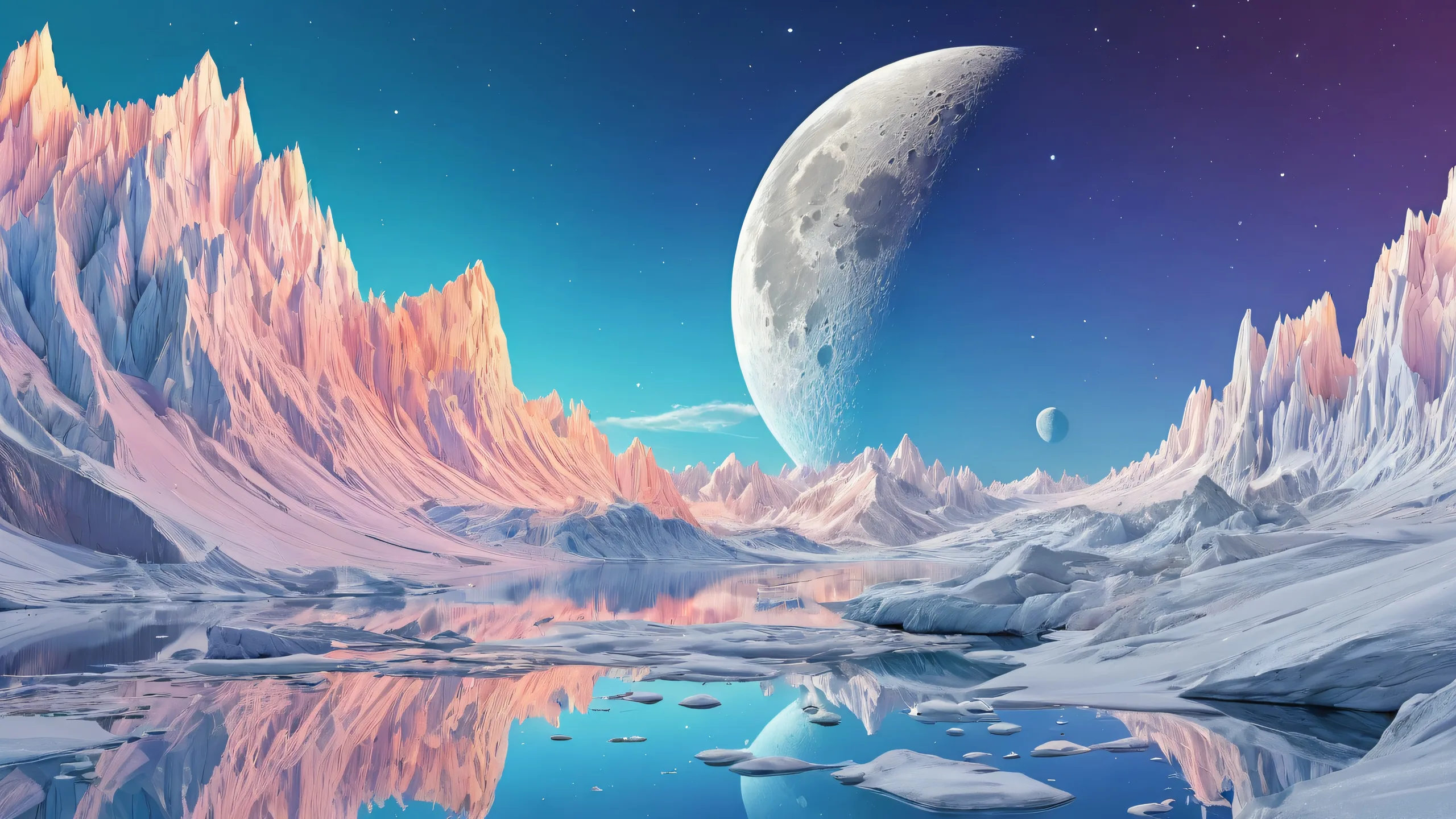 Beautiful moonlit desktop scene with a vast void for PC and Desktop use.