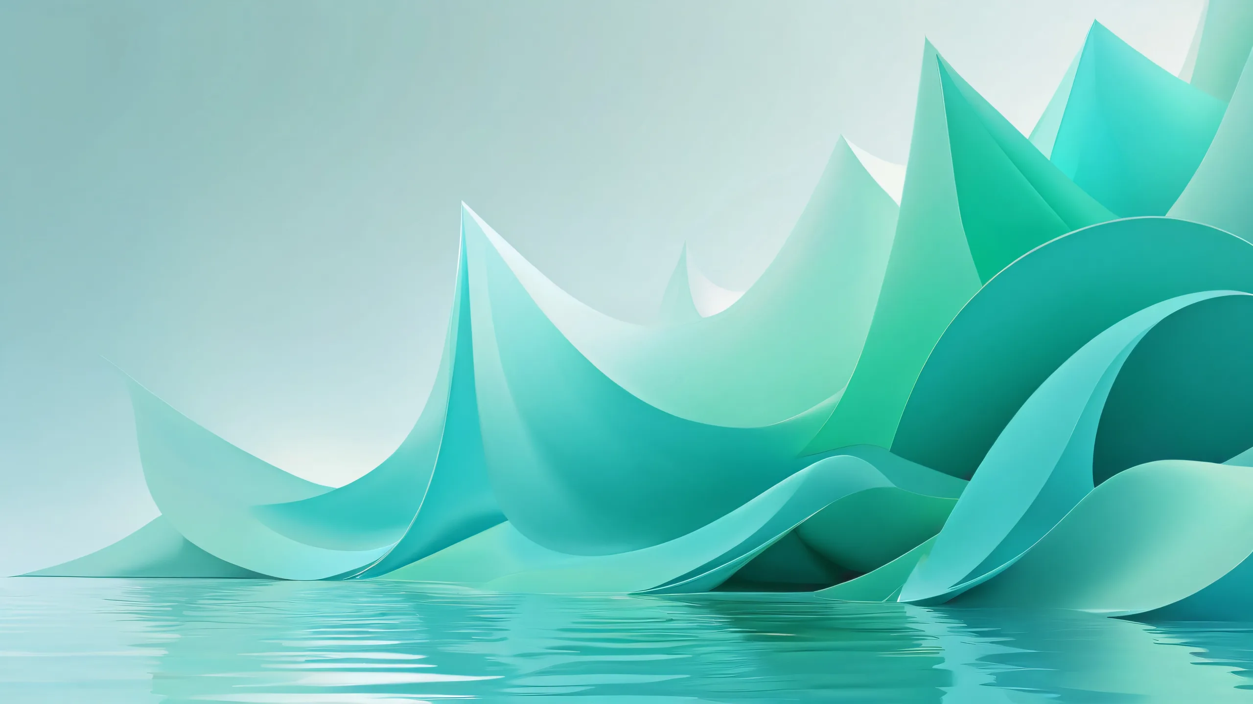 A serene desktop scene featuring shapes suspended in a misty morning atmosphere on a computer or PC.
